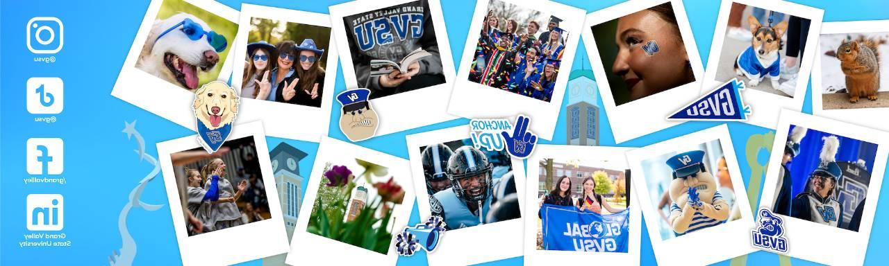 Social Media website header with a collage of campus photos.